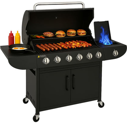 Deluxe 6+1 Burner Gas BBQ Grill with Side Burner & Storage