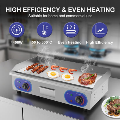 TAIMIKO 73cm Commercial Electric Griddle 4400W – Full Flat Stainless Steel
