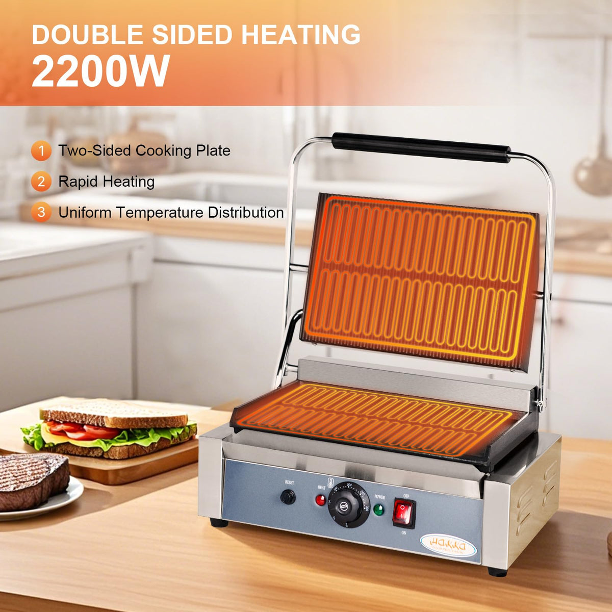 Hakka Electric Panini Press Contact Grill – 50–300°C Non-Stick
