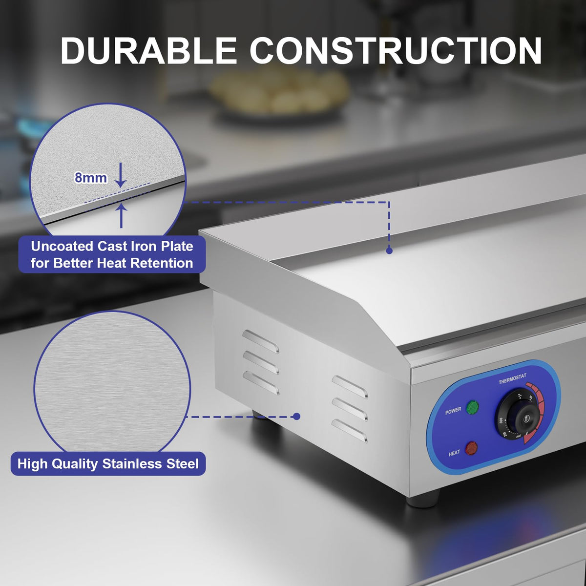 TAIMIKO 73cm Commercial Electric Griddle 4400W – Full Flat Stainless Steel