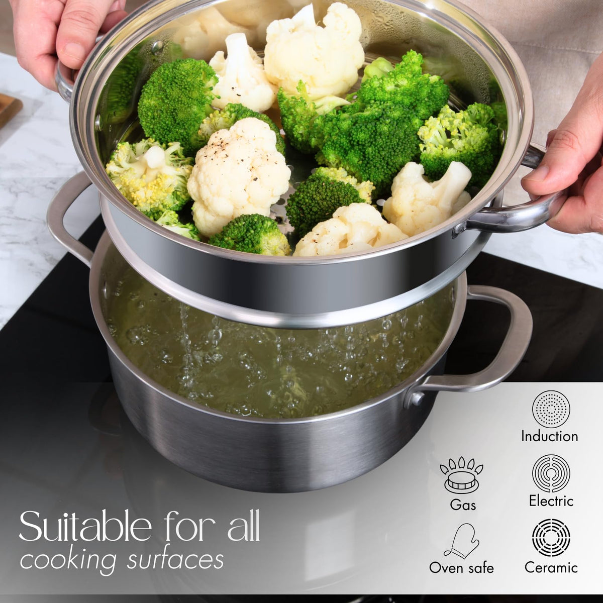 Nuovva 17-Piece Stainless Steel Cookware Set with Glass Lids – Induction