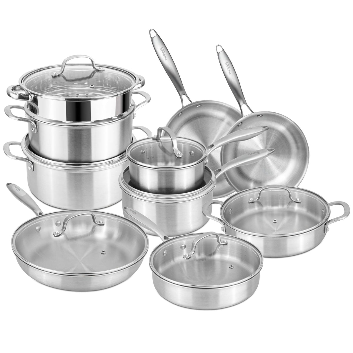 Nuovva 17-Piece Stainless Steel Cookware Set with Glass Lids – Induction