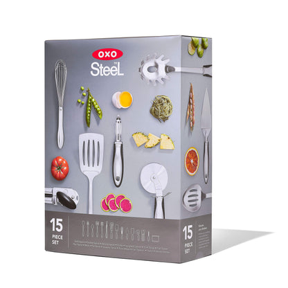 OXO Steel 15-Piece Kitchen Utensil Set – Stainless Steel