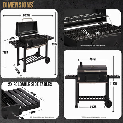 CosmoGrill XXL Charcoal Smoker BBQ Grill with Lid & Thermometer