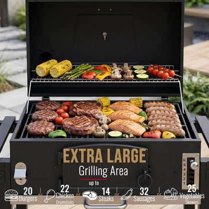 CosmoGrill XXL Charcoal Smoker BBQ Grill with Lid & Thermometer