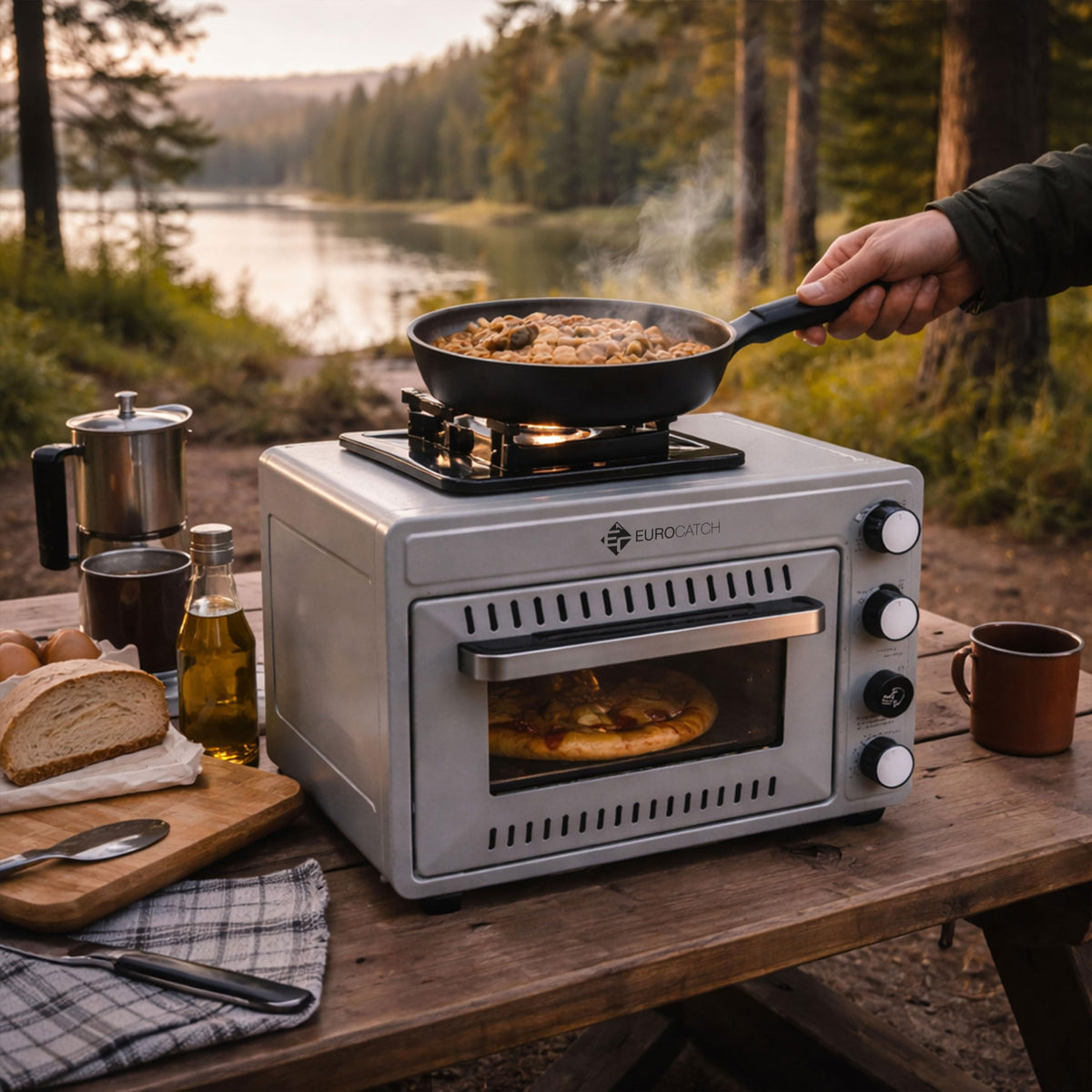 Eurocatch Portable Gas Camping Oven 25.2L – 2.1kW with Burner