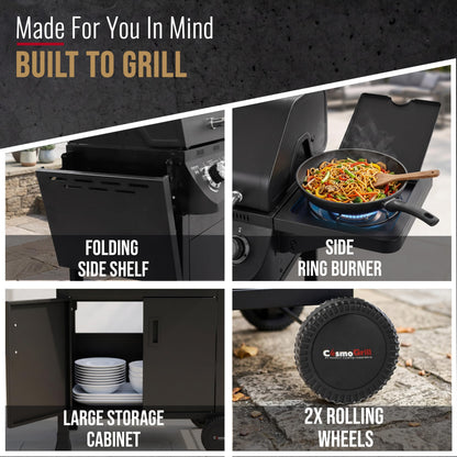 CosmoGrill Emberr 6+1 Burner Gas BBQ Grill with Side Burner