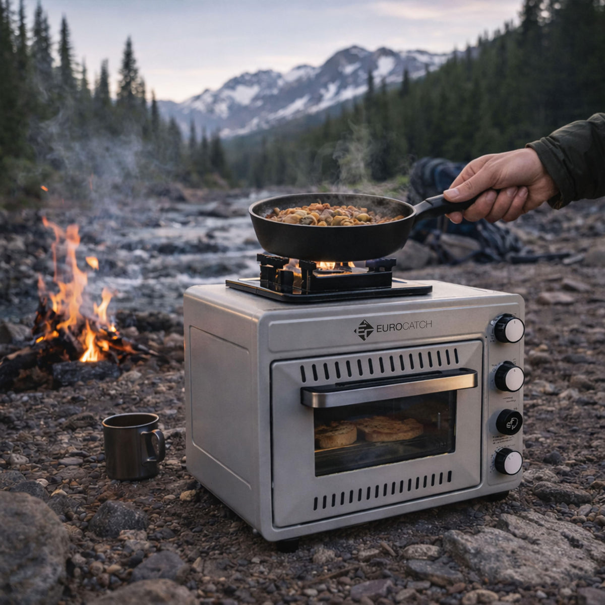 Eurocatch Portable Gas Camping Oven 25.2L – 2.1kW with Burner