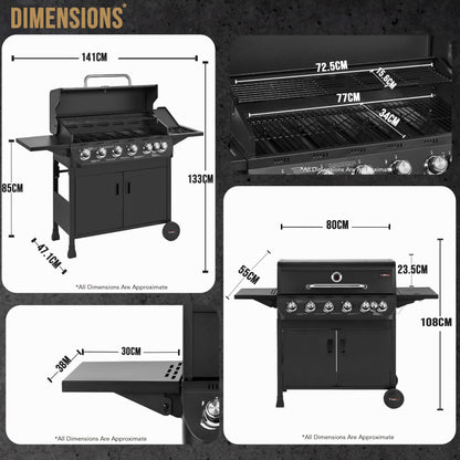 CosmoGrill Emberr 6+1 Burner Gas BBQ Grill with Side Burner