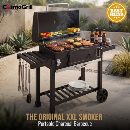 CosmoGrill XXL Charcoal Smoker BBQ Grill with Lid & Thermometer