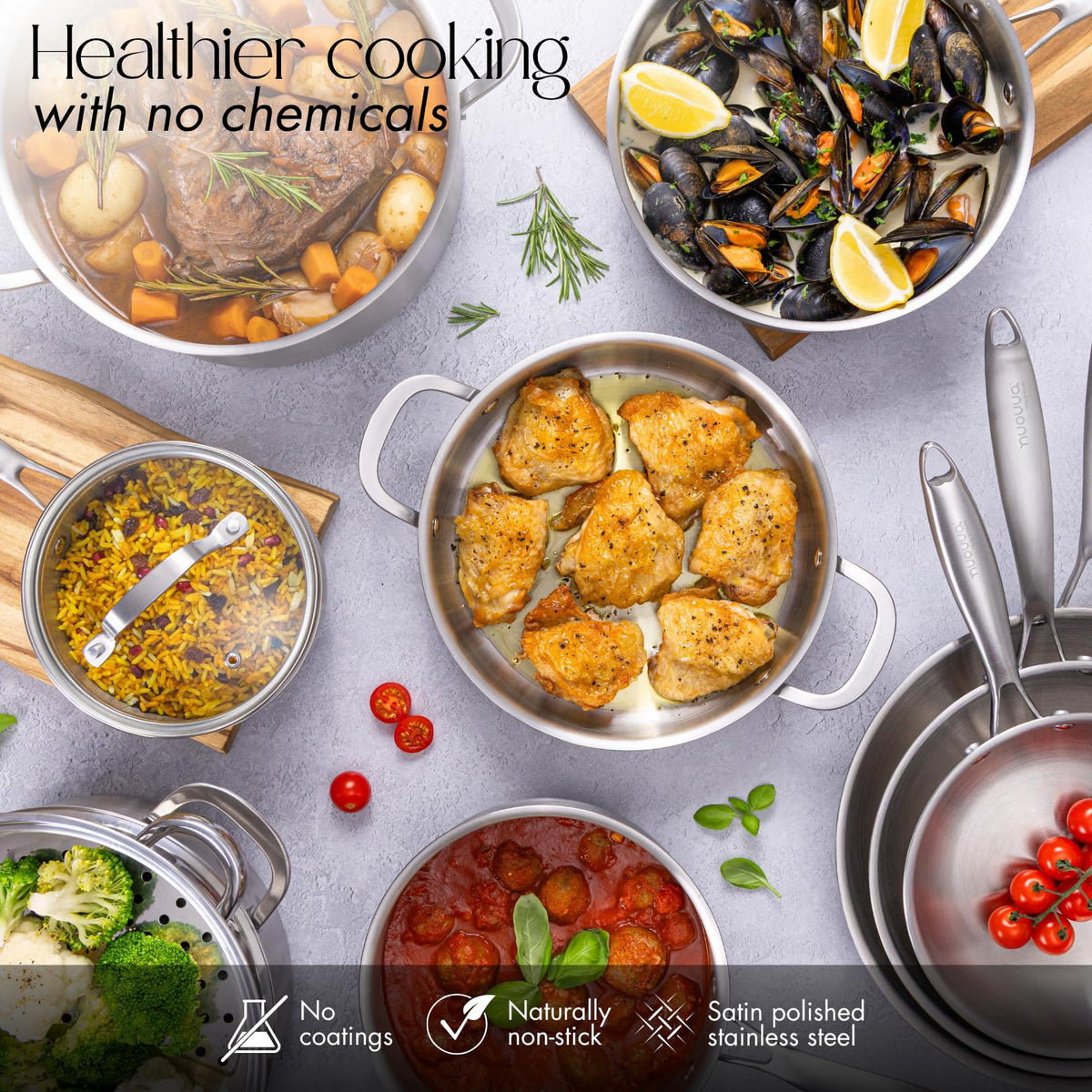 Nuovva 17-Piece Stainless Steel Cookware Set with Glass Lids – Induction