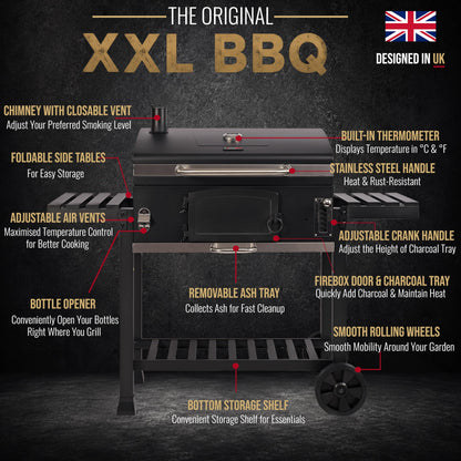 CosmoGrill XXL Charcoal Smoker BBQ Grill with Lid & Thermometer
