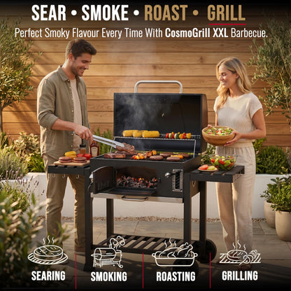 CosmoGrill XXL Charcoal Smoker BBQ Grill with Lid & Thermometer