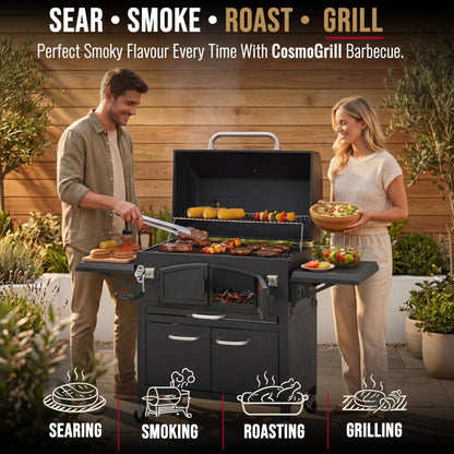CosmoGrill Ignis Charcoal BBQ Smoker Grill with Dual Cook Zones