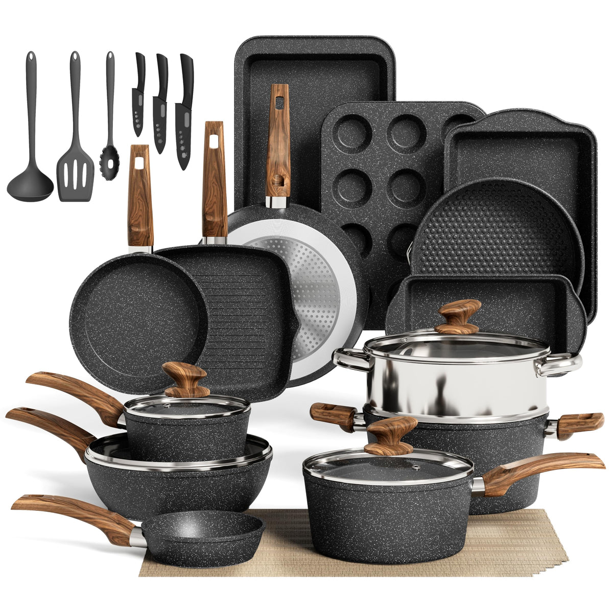 Kitchen Academy 30-Piece Non-Stick Pots and Pans Cookware Set