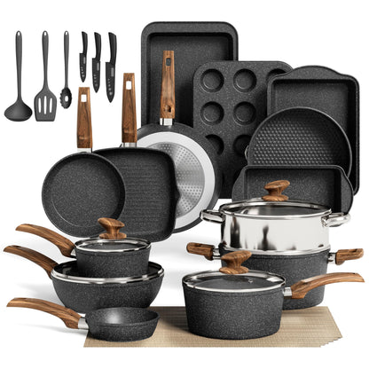Kitchen Academy 30-Piece Non-Stick Pots and Pans Cookware Set