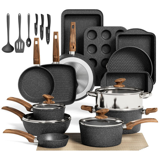 Kitchen Academy 30-Piece Non-Stick Pots and Pans Cookware Set