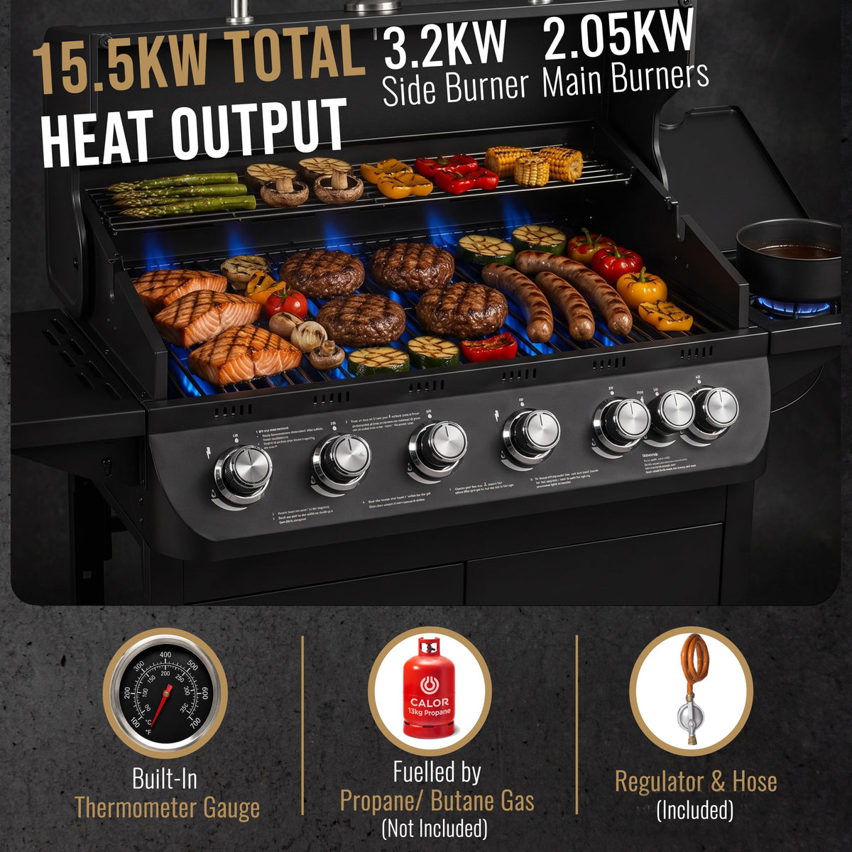 CosmoGrill Emberr 6+1 Burner Gas BBQ Grill with Side Burner