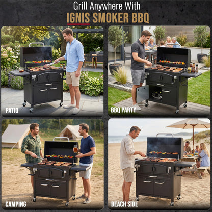 CosmoGrill Ignis Charcoal BBQ Smoker Grill with Dual Cook Zones